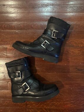 Geox Black Leather Ankle Zip moto Boots